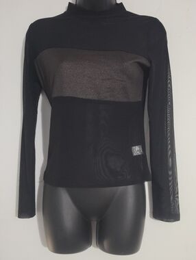 Valija Gitana Black Sheer Mesh Mock Neck Top
